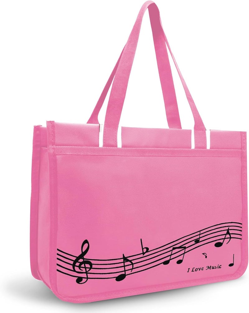 BestSounds Piano Bag, Zipper Waterproof Music Book Tote Bag Piano Accessories for Students Kids, Women, Gifts for Musicians (Pink Music) - Image 1